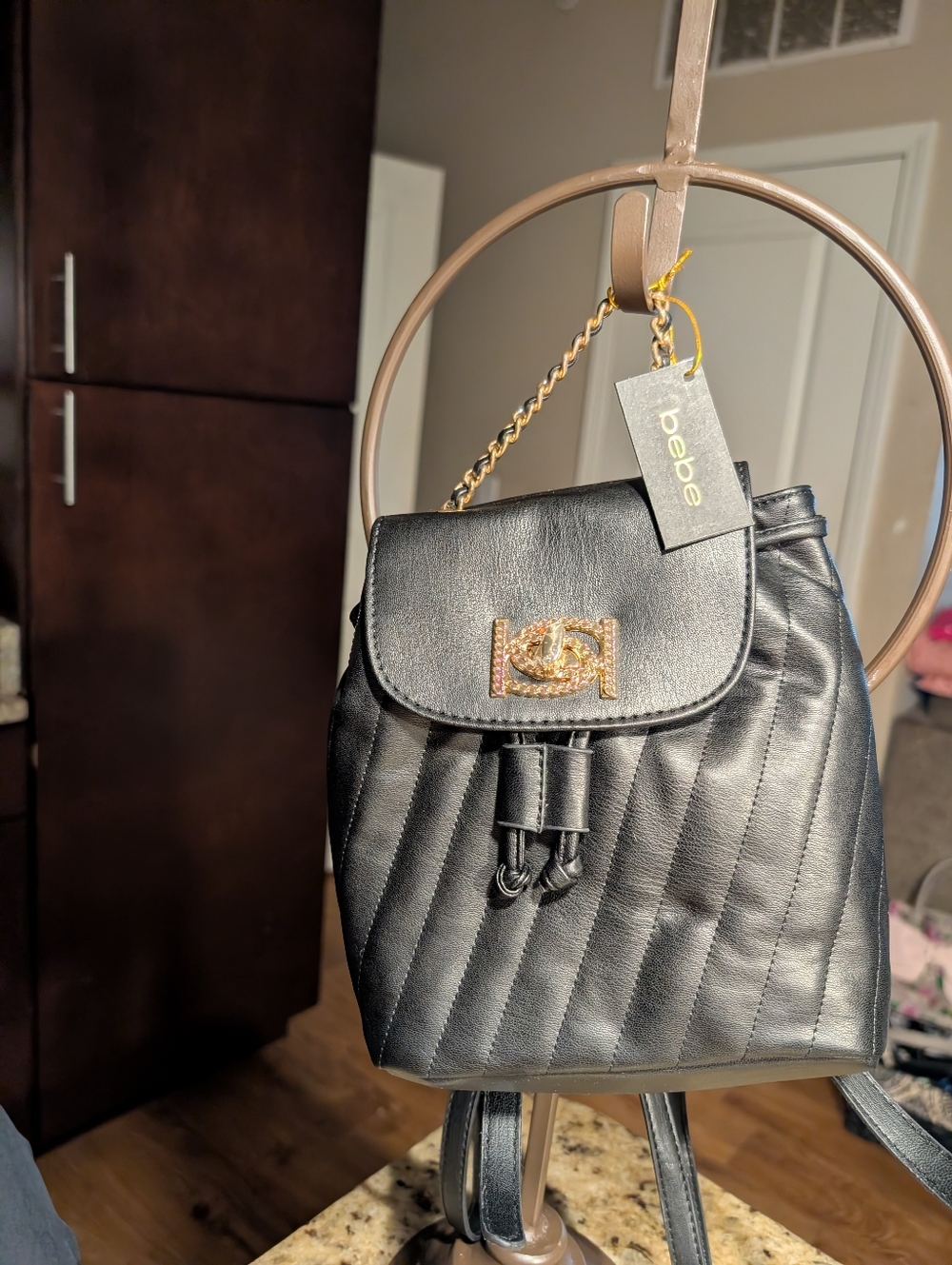 Bebe Mini Quilted Black Backpack NWT